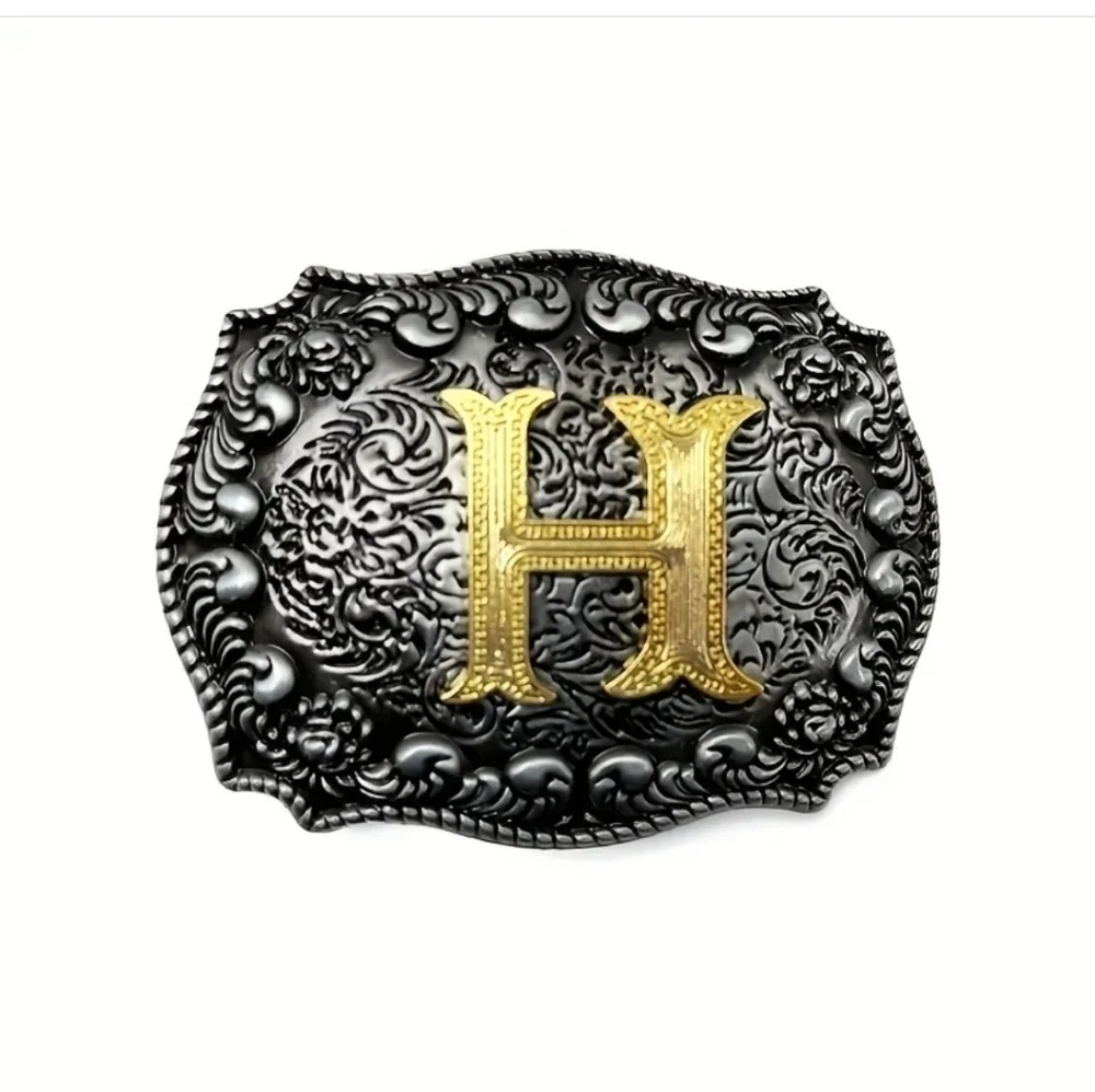 New western cowboy letter H initials belt buckle